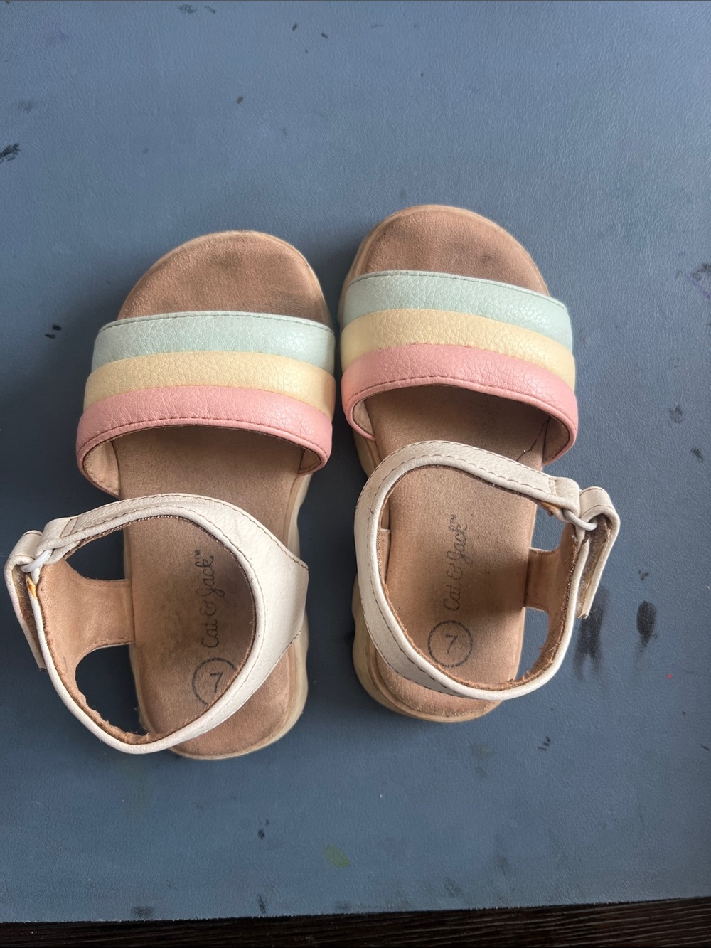 Cat & Jack Girls' Pastel Stripe Sandals - Pink, Yellow, Mint